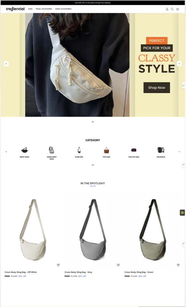 Tressential — bags & accessories e-commerce site