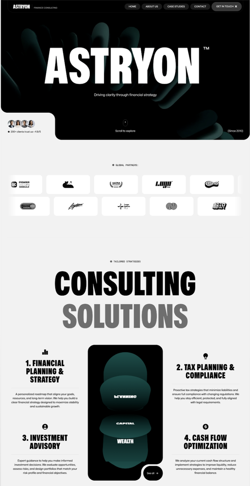 Astryon — finance consulting site with a bold, dark brand identity