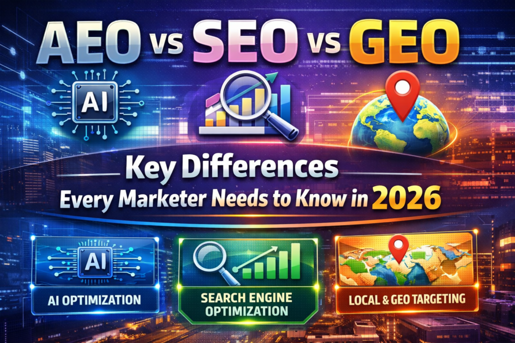 AEO vs SEO vs GEO- Key Differences Every Marketer Needs to Know in 2026
